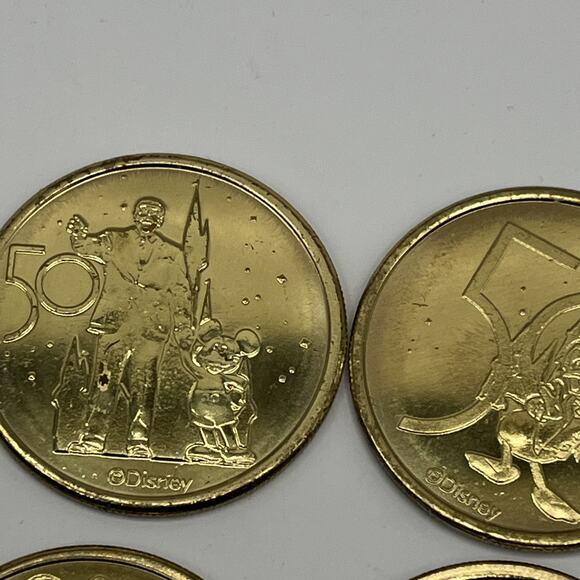 Set of 16 Walt Disney World 50th Anniversary Gold Medallion Coins USED AS IS - Picture 5 of 16